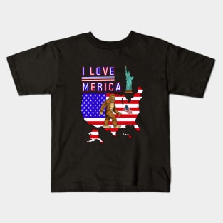 Bigfoot I love Merica, Sasquatch Kids T-Shirt